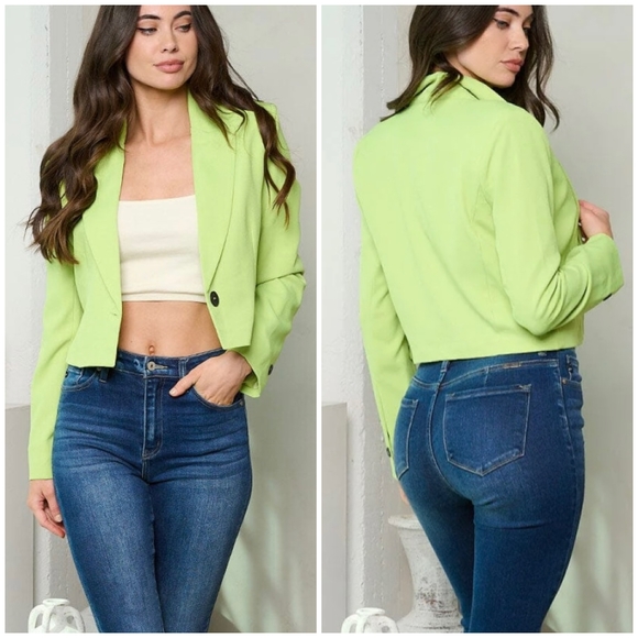 Galita Jackets & Blazers - GALITA Lime Green Cropped Blazer